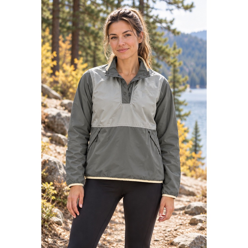 North Face Sweatshirt Pullover Jacket Snap Neck Colorblock Green Sage Sz L